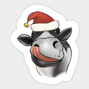 cow christmas santa hat Sticker